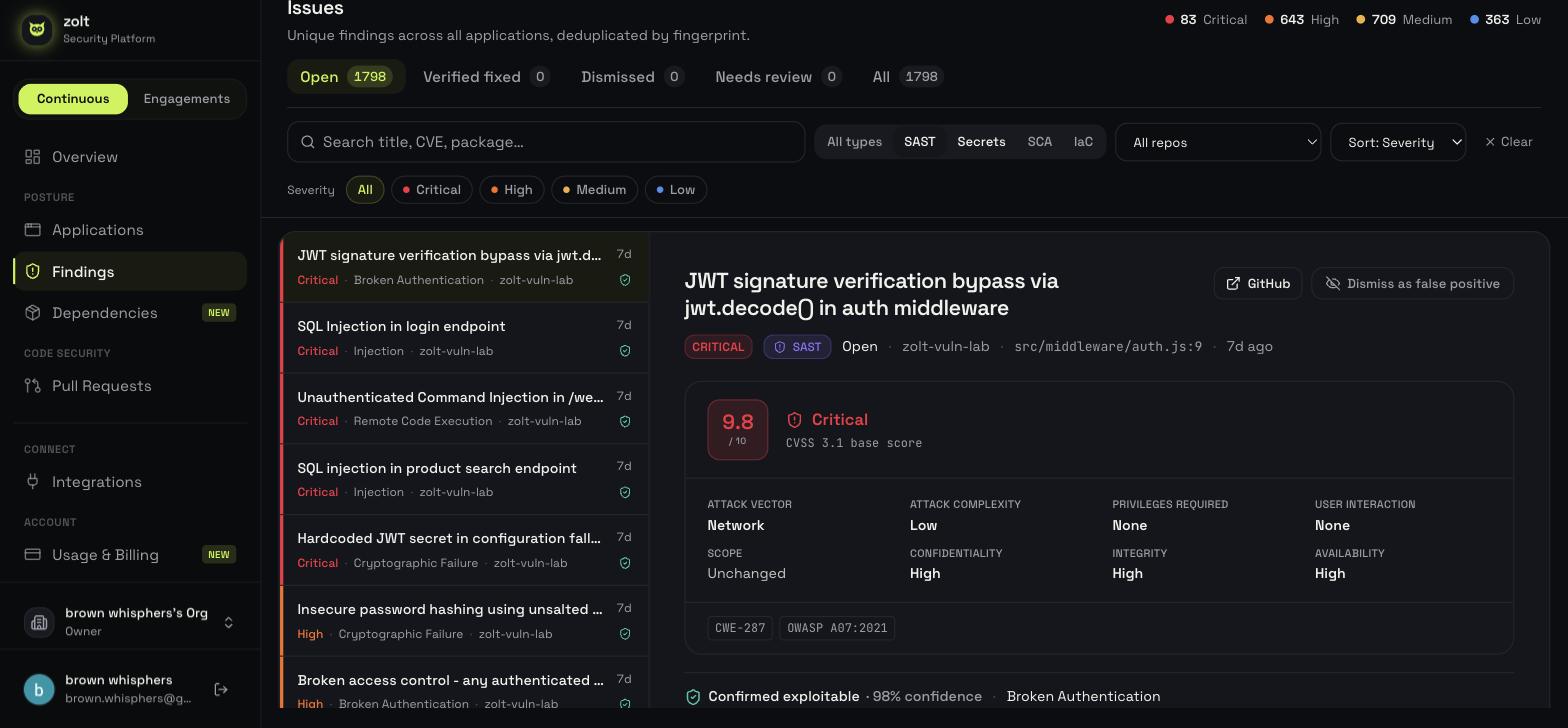 Findings dashboard screenshot